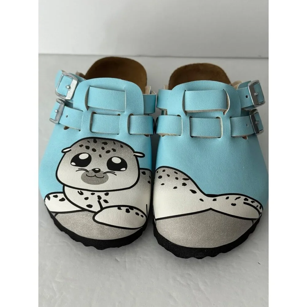 Birkenstock Birki's Child Kay Gray Seal Light Blue Birko Flor Mules EU 27 C 9